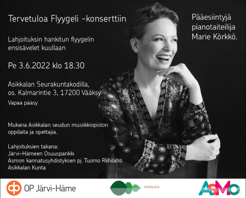 Konsertti Asikkalassa 3.6.2022 Flyygeli -konsertin mainos.